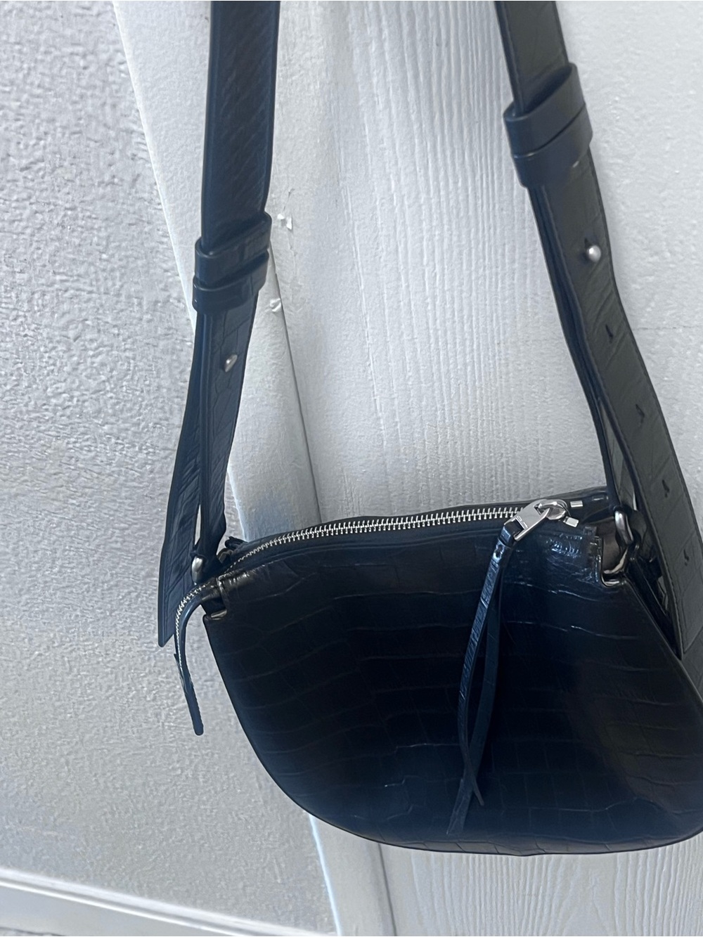 Black Croc-Embossed All Saints Leather Shoulder Bag - Women